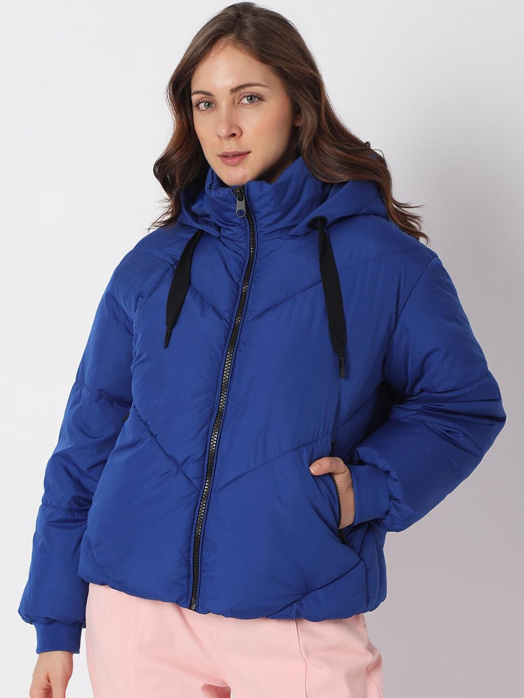 vero moda women blue solid puffer jacket