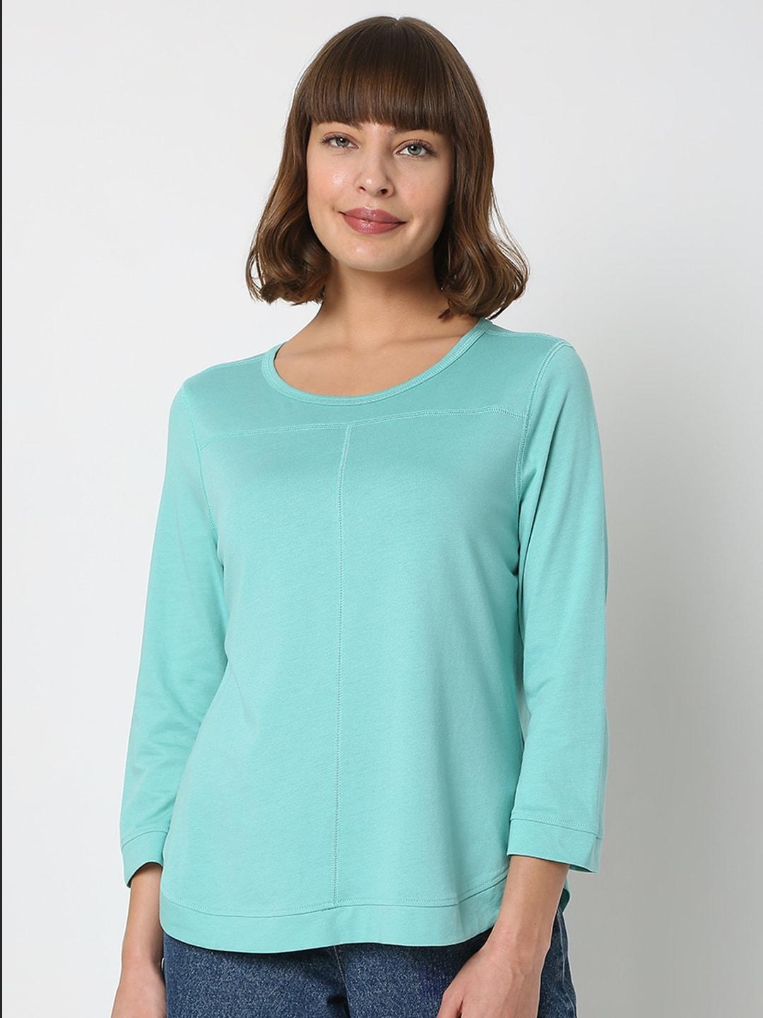 vero moda women blue three-quarter sleeves t-shirt