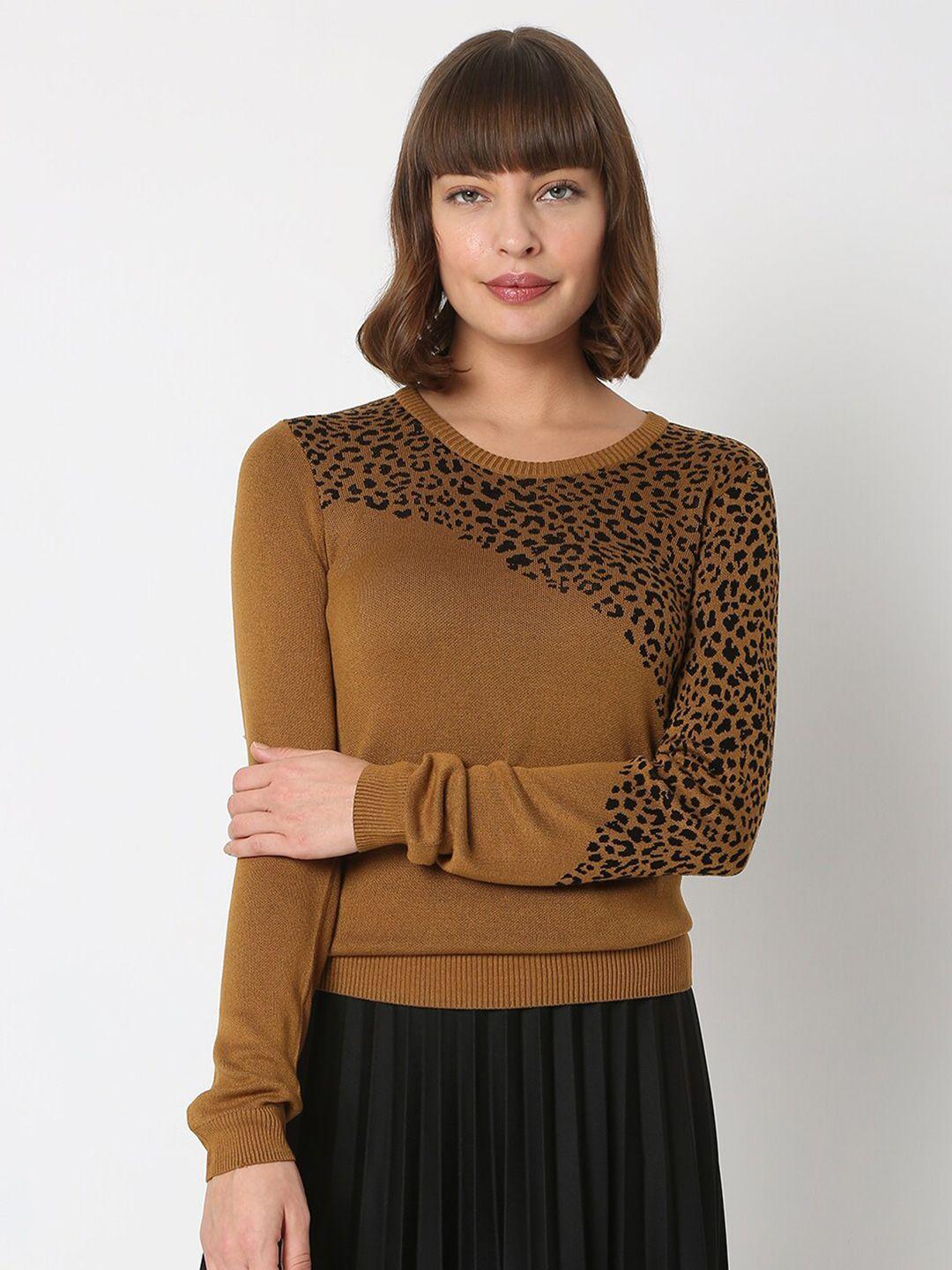 vero moda women brown & black animal printed pullover