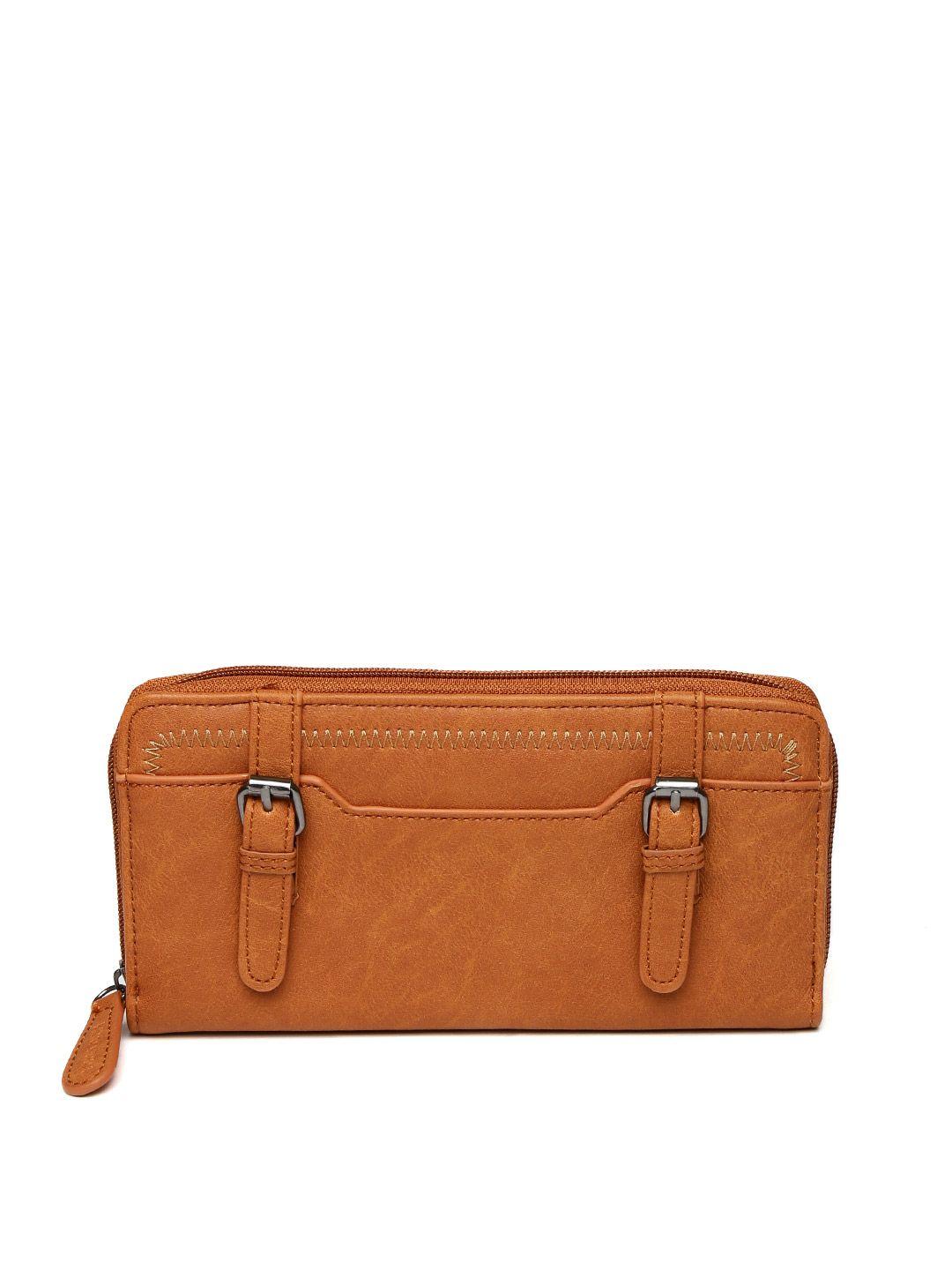 vero moda women brown solid zip-around wallet
