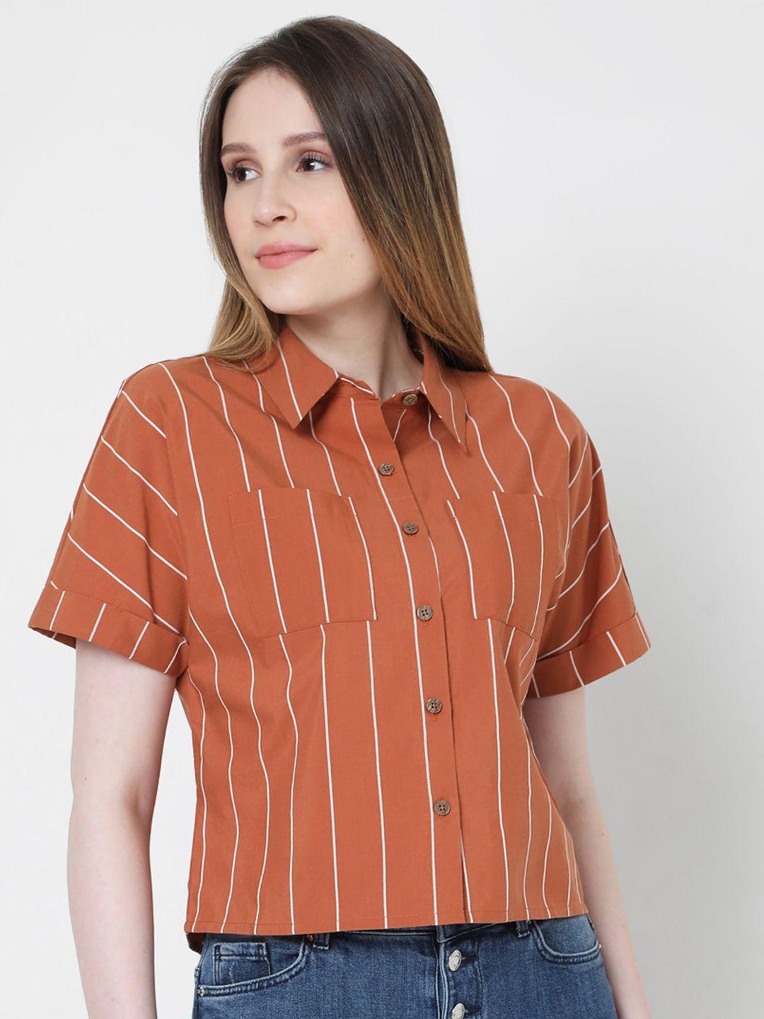 vero moda women brown striped casual shirt