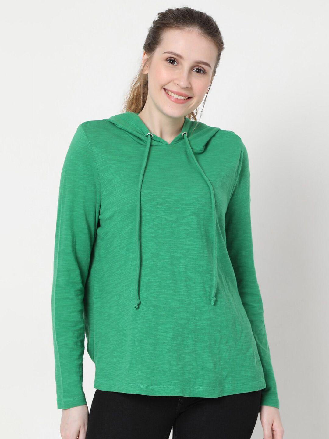 vero moda women green cotton hoodie t-shirt