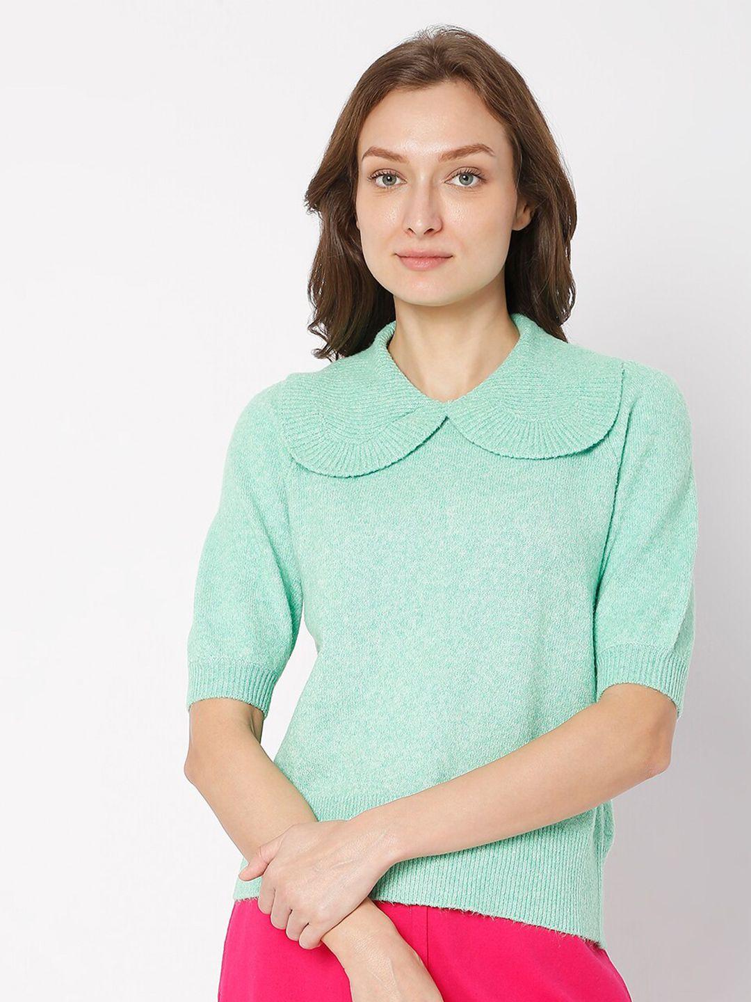 vero moda women irish green peter pan collar sweater