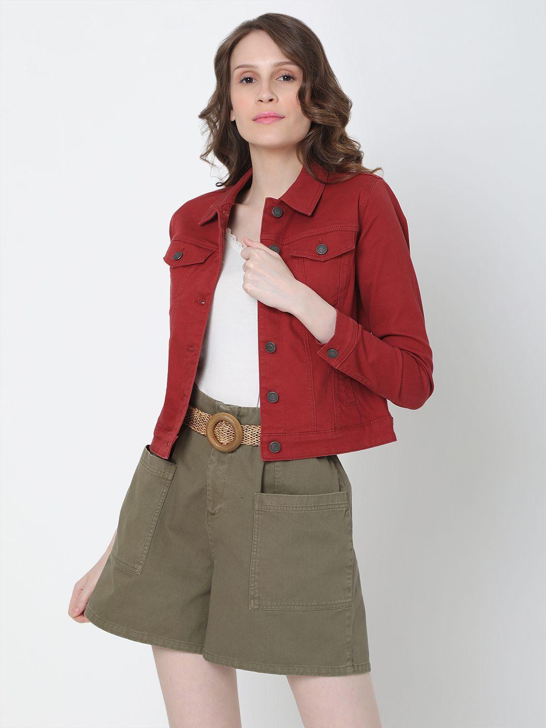 vero moda women maroon denim jacket