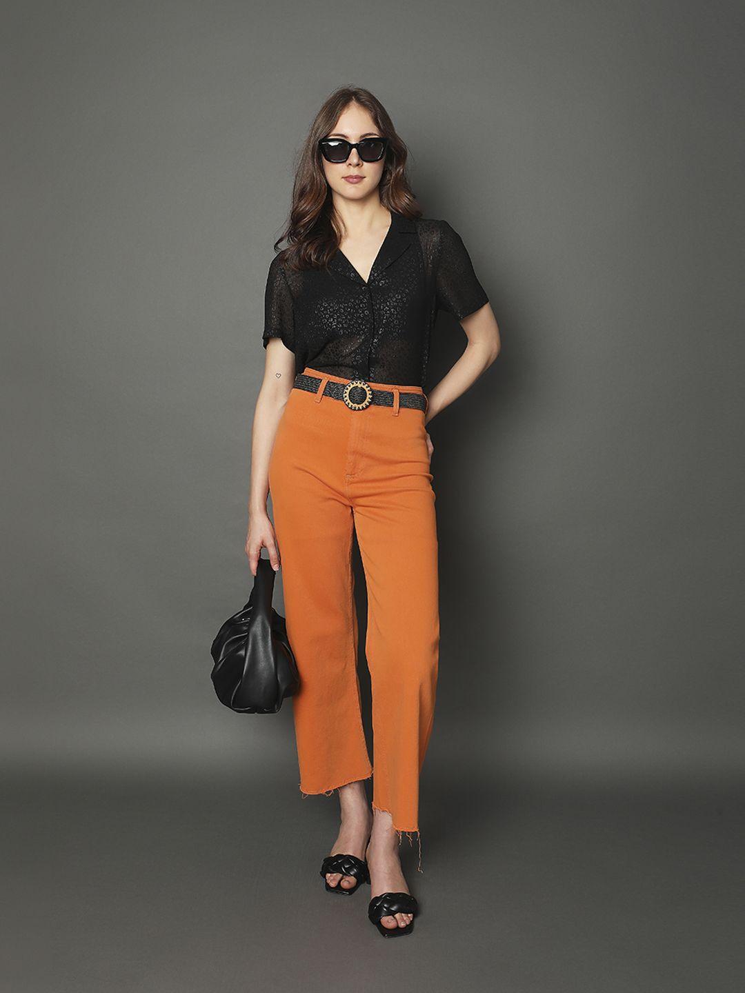 vero moda women orange wide leg high-rise cotton jeans