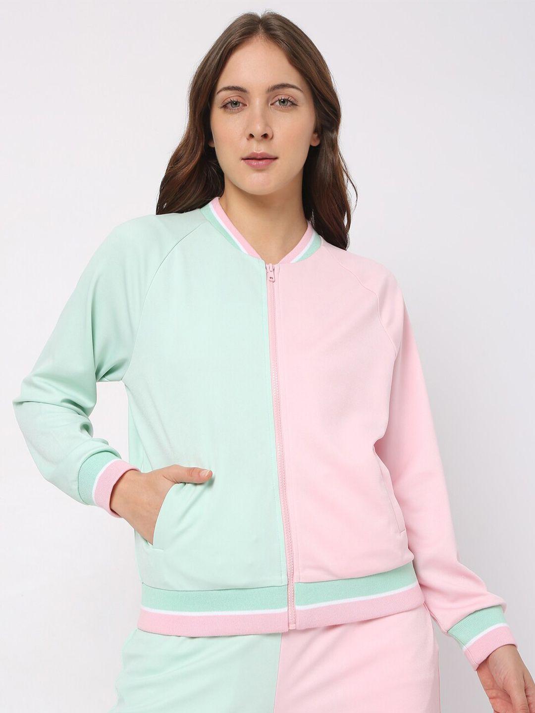 vero moda women pink & sea green colourblocked sweatshirt