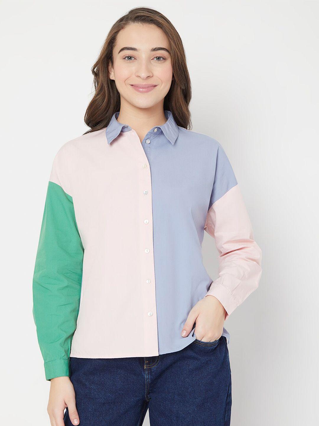 vero moda women pink colourblocked casual shirt