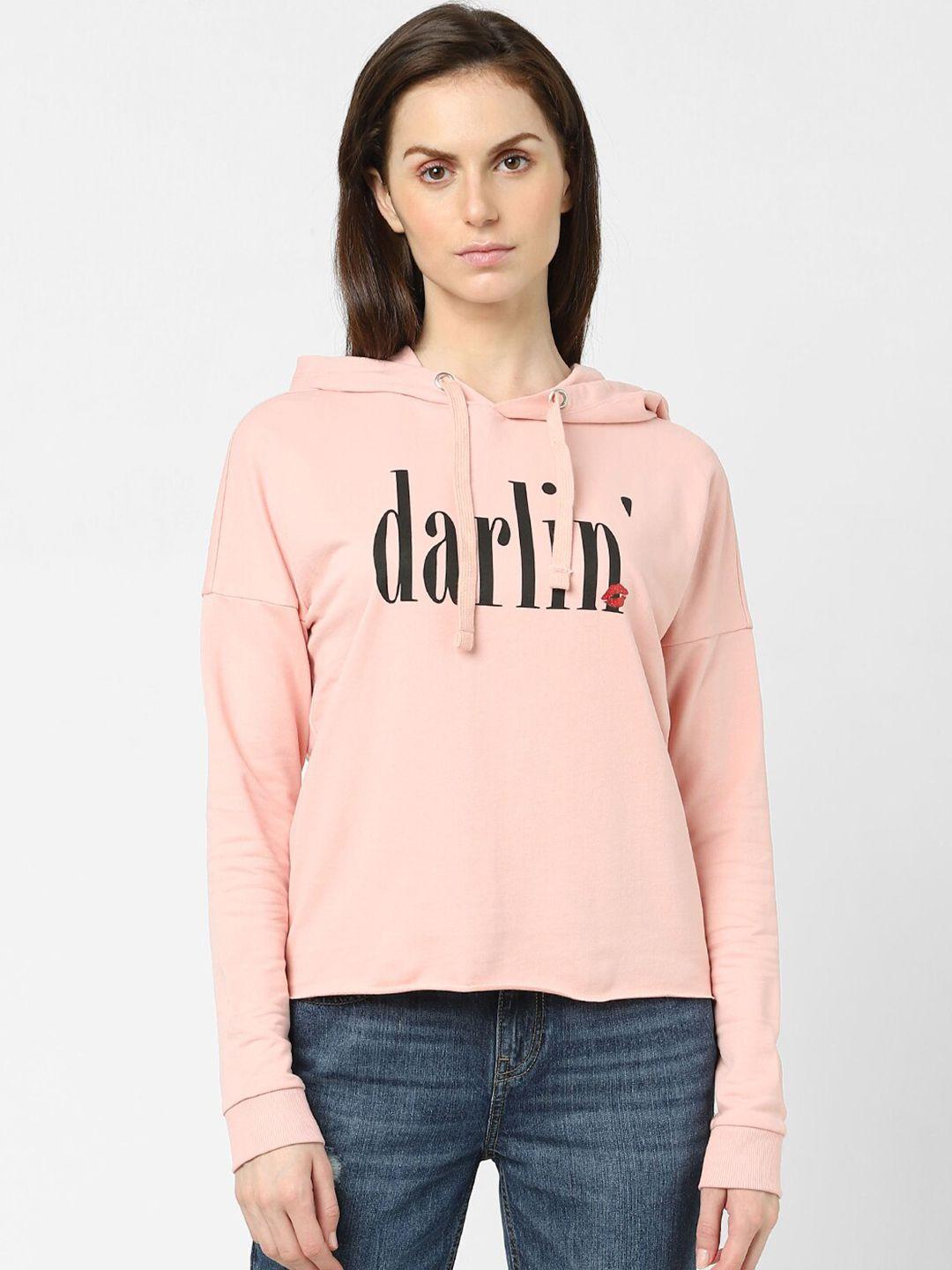 vero moda women pink printed hooded sweatshirt