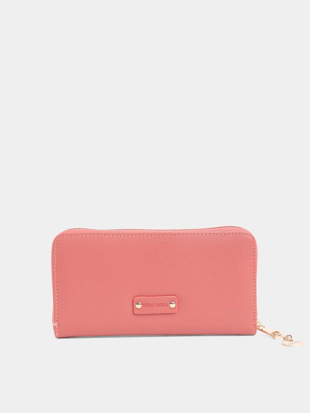 vero moda women pink pu zip around wallet