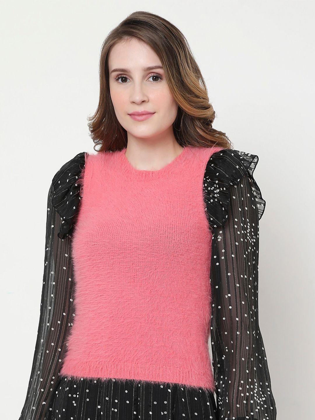 vero moda women pink self designed sweater vest