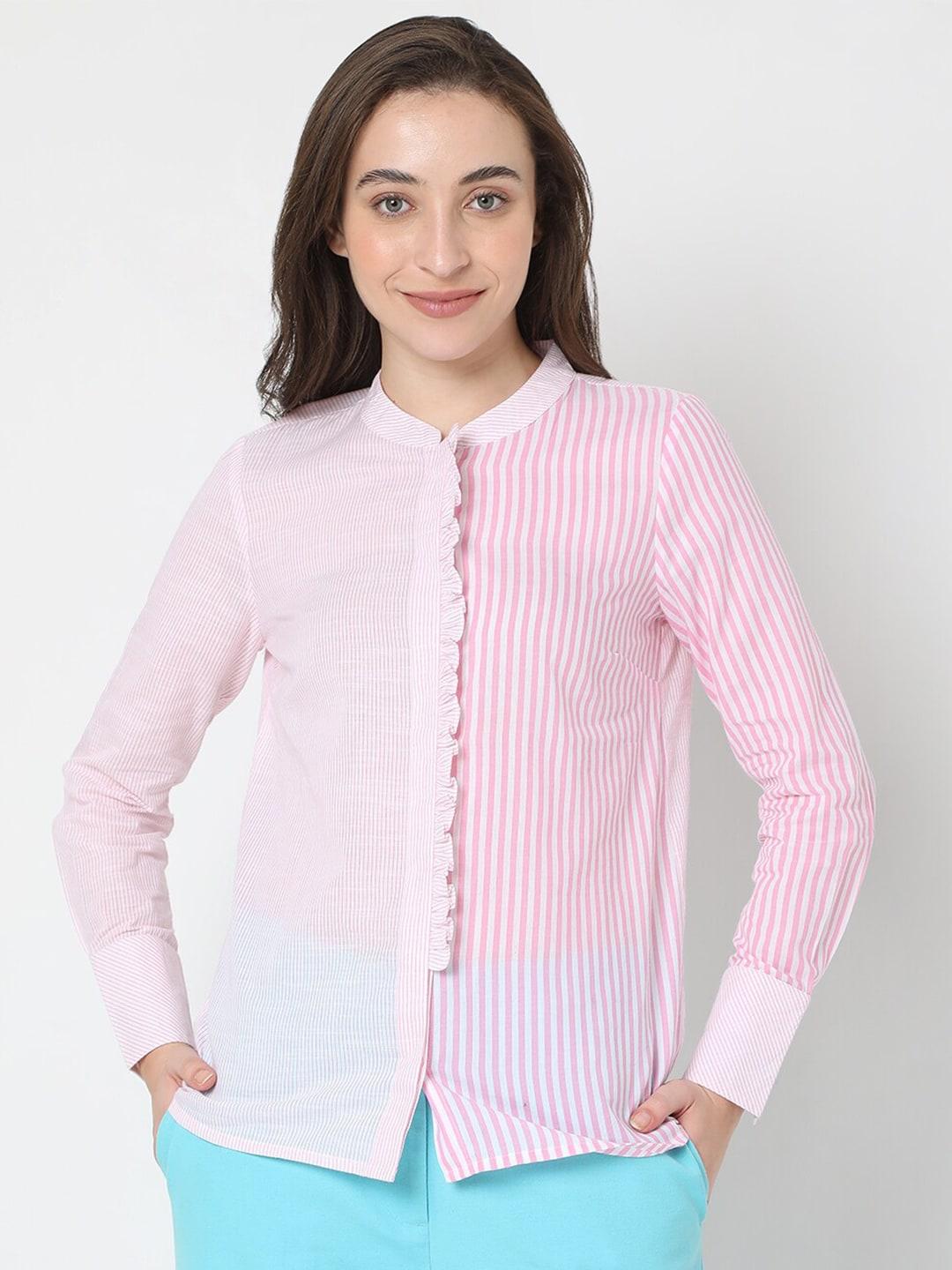 vero moda women pink semi sheer striped casual shirt