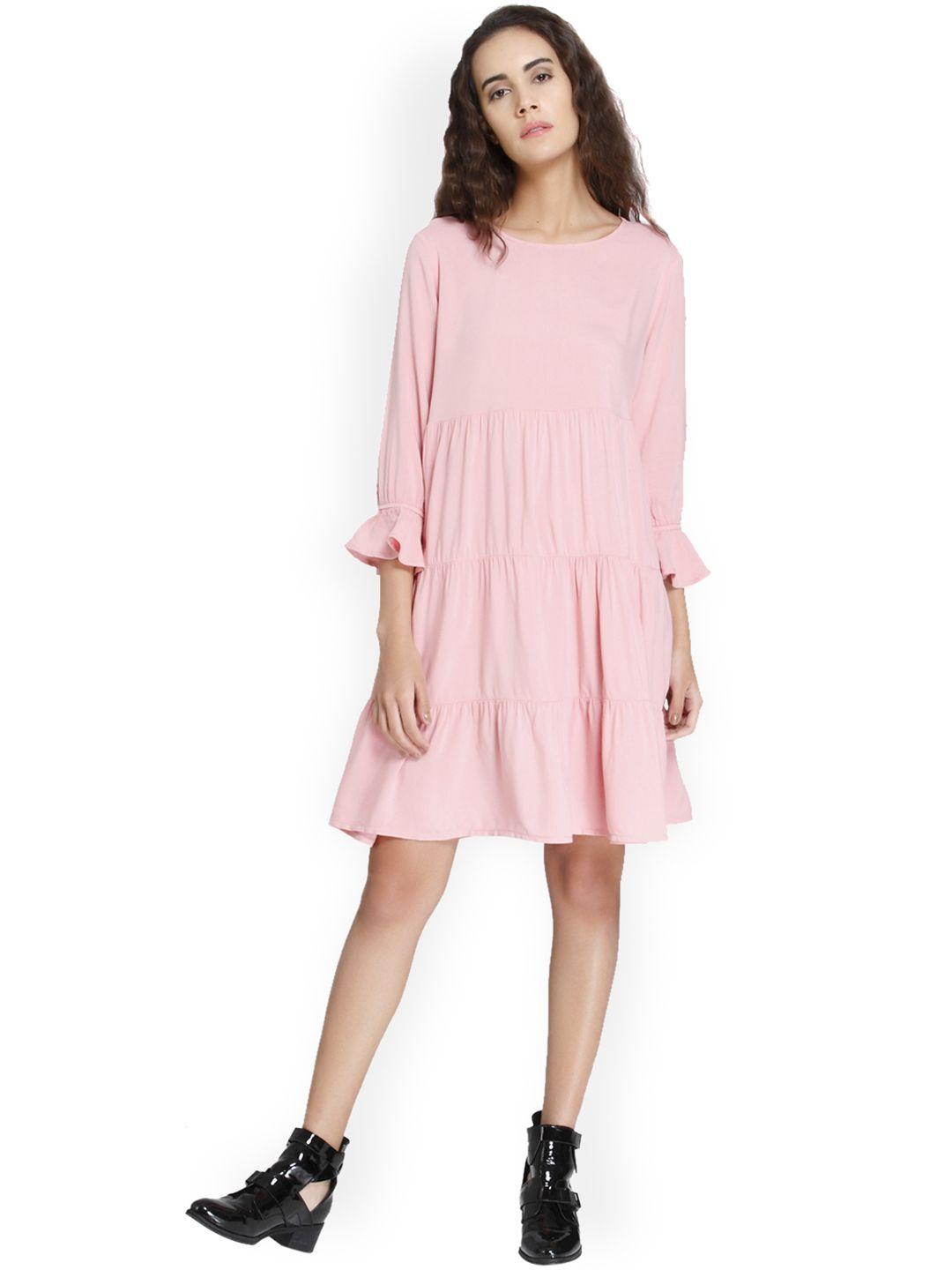 vero moda women pink solid a-line dress