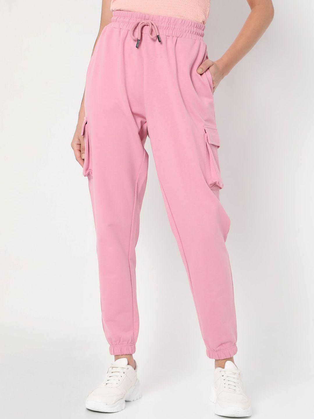 vero moda women pink solid straight-fit cotton track pants