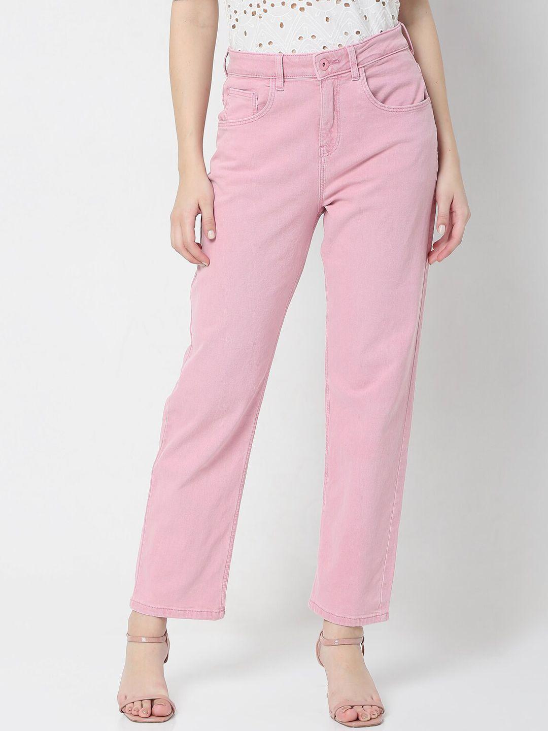 vero moda women pink straight fit high-rise jeans