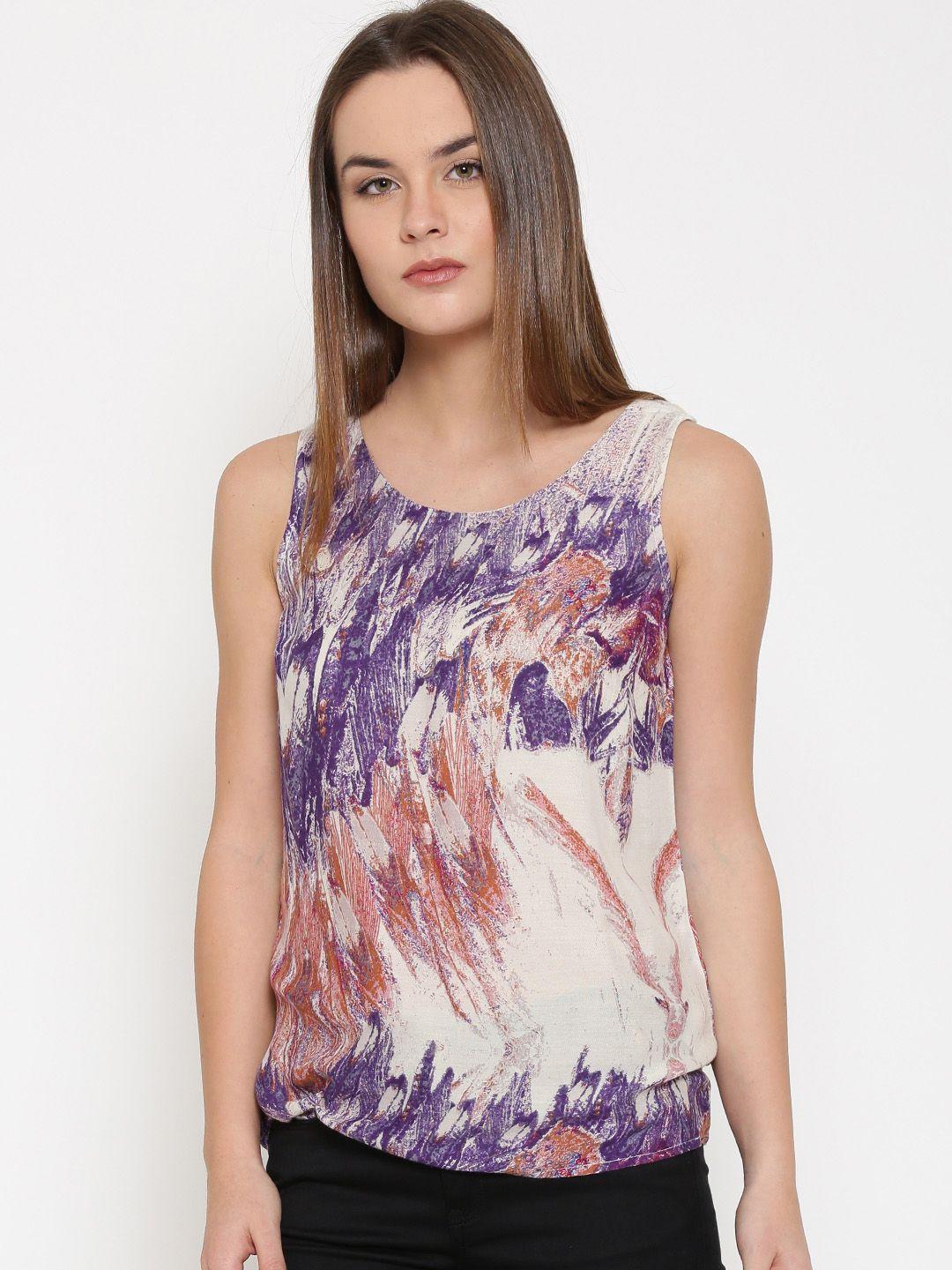 vero moda women purple & off-white printed regular top