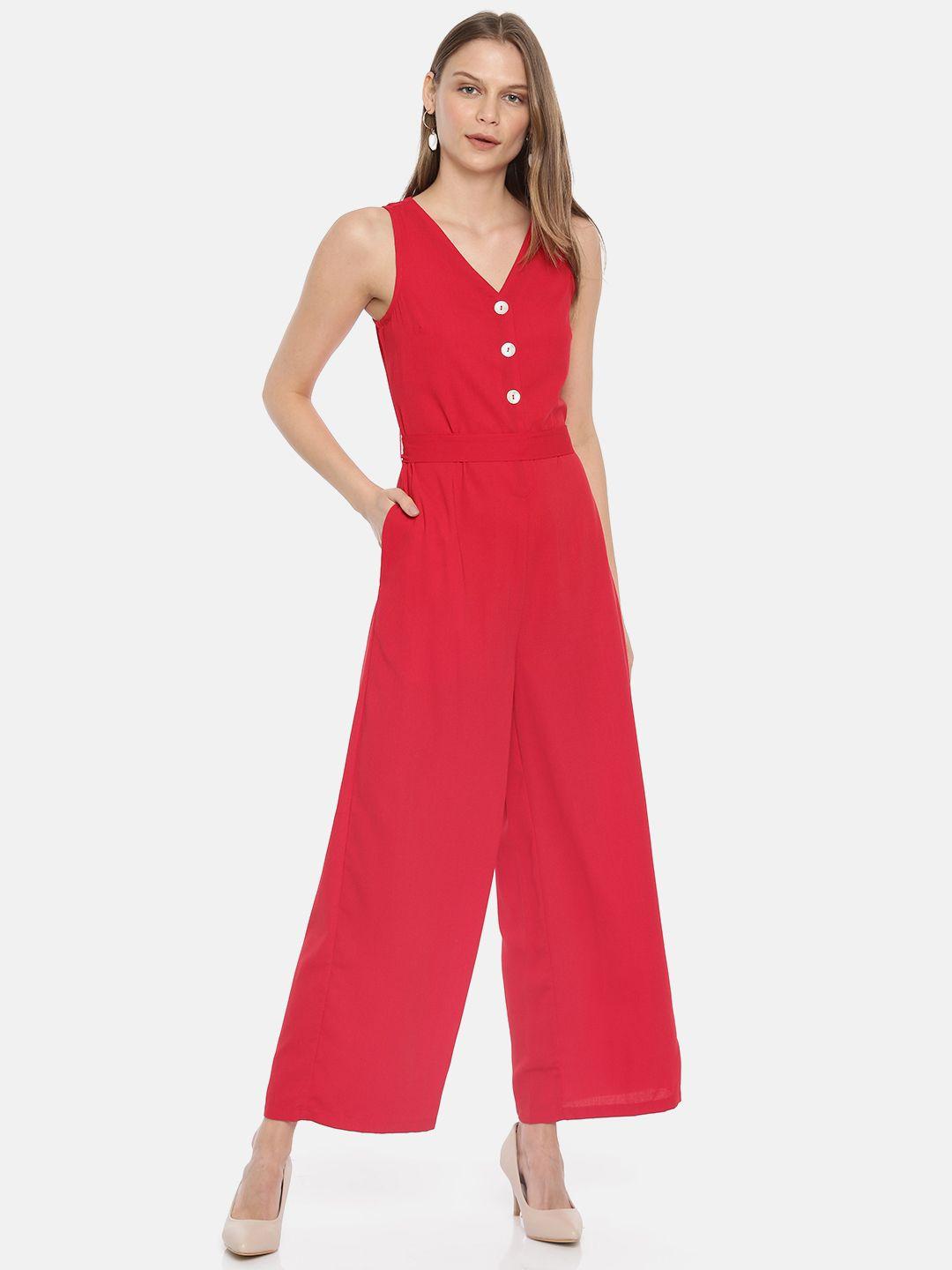 vero moda women red solid basic jumpsuit