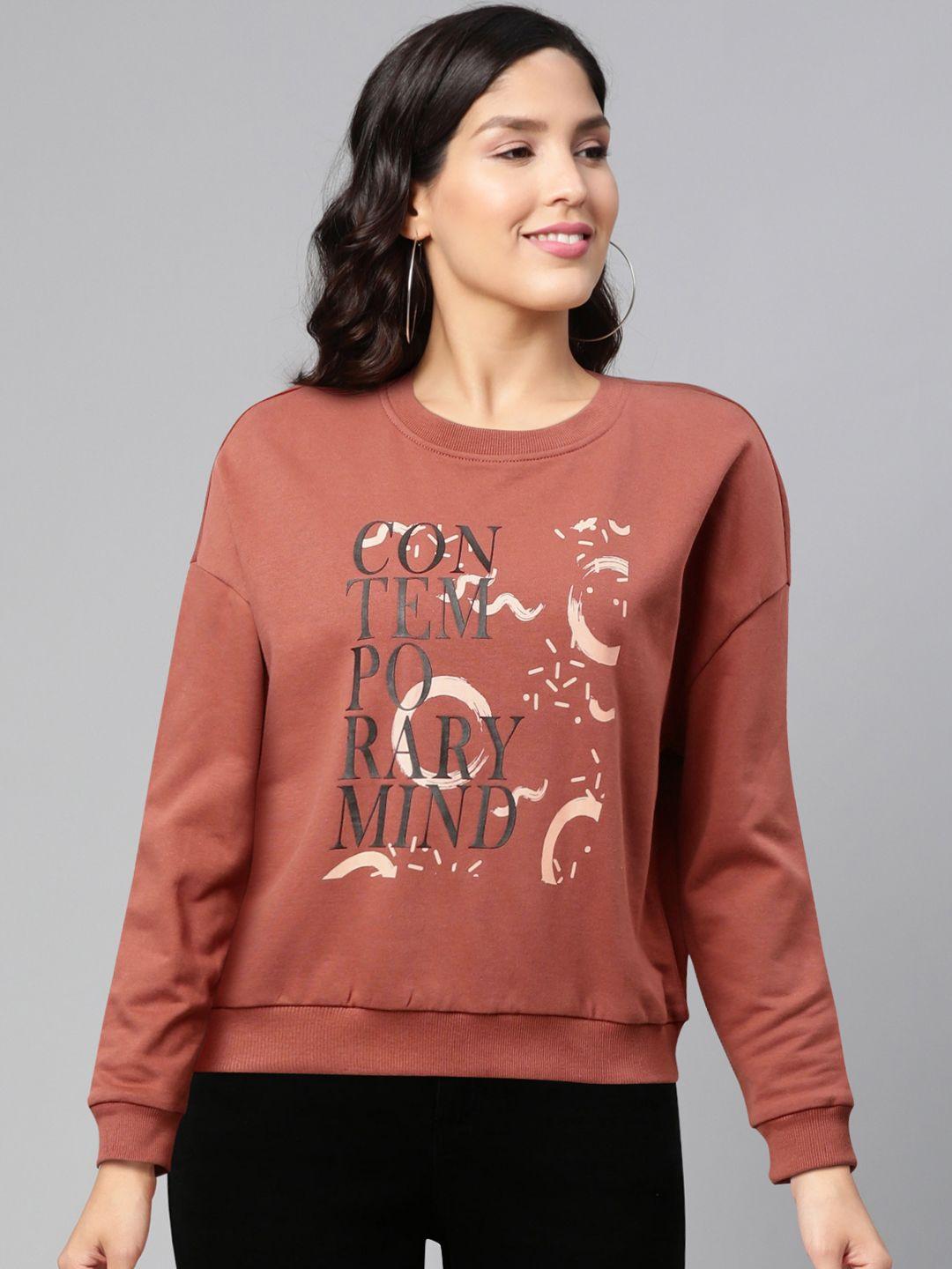 vero moda women rust red & black printed sweatshirt