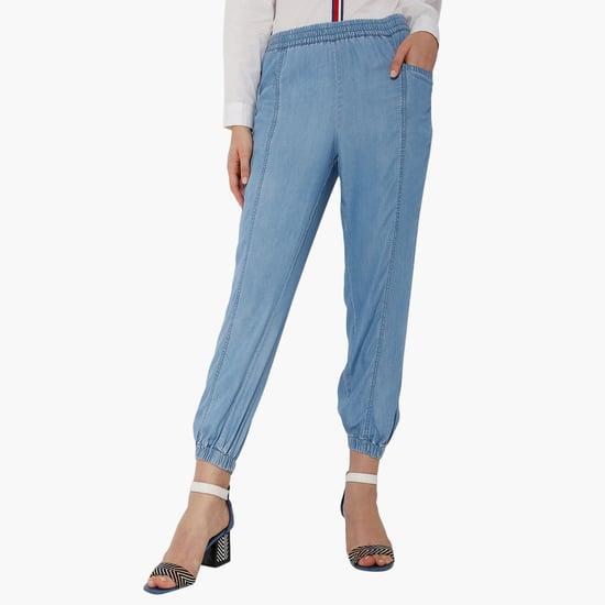 vero moda women solid ankle-length jogger trousers