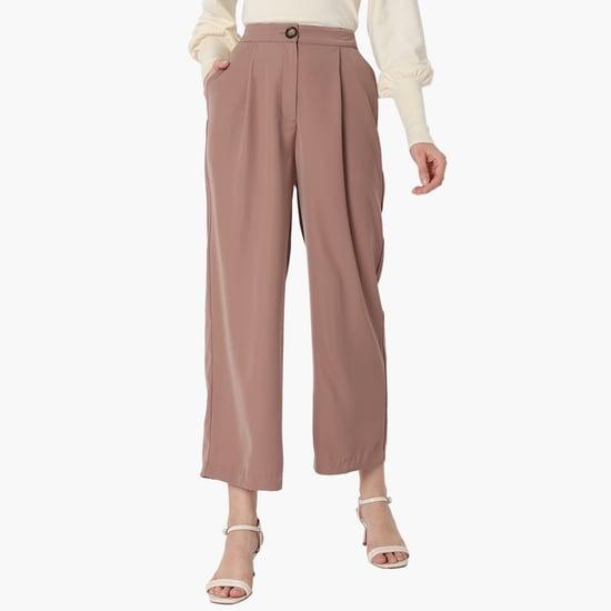 vero moda women solid pleated trousers