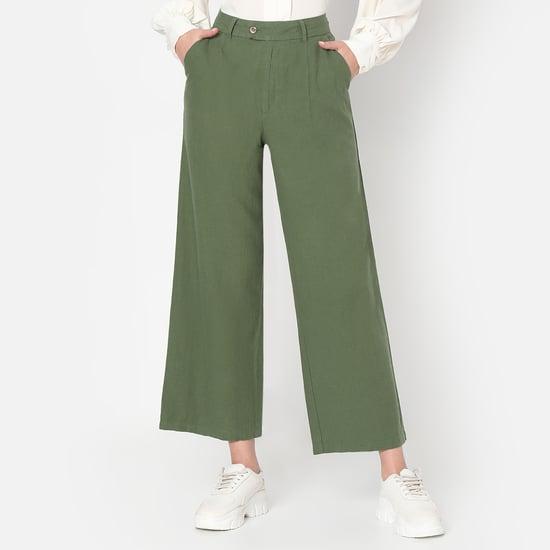 vero moda women solid regular fit trousers