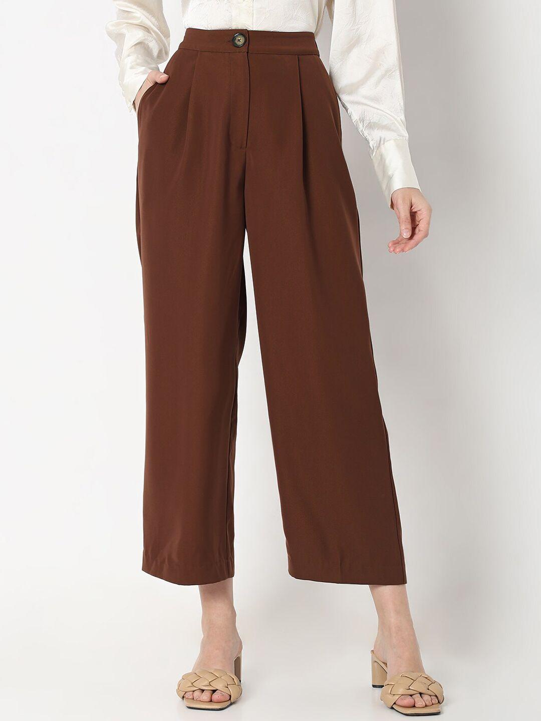vero moda women straight fit high-rise wide leg pleated cropped culottes trouser
