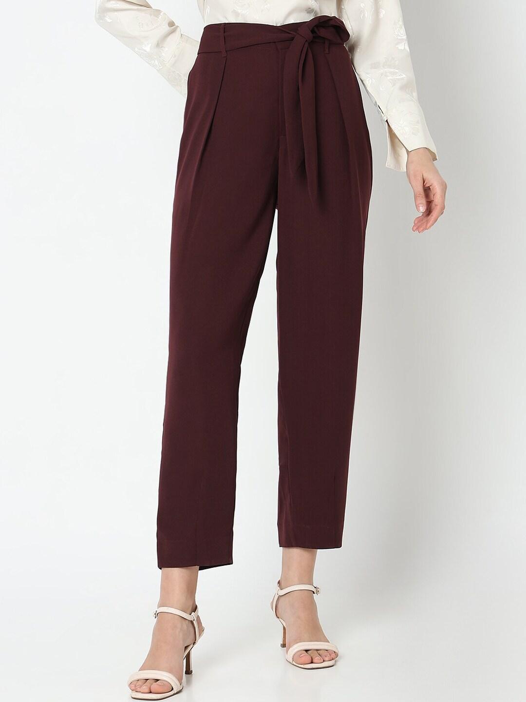 vero moda women tapered fit high-rise pleated trousers