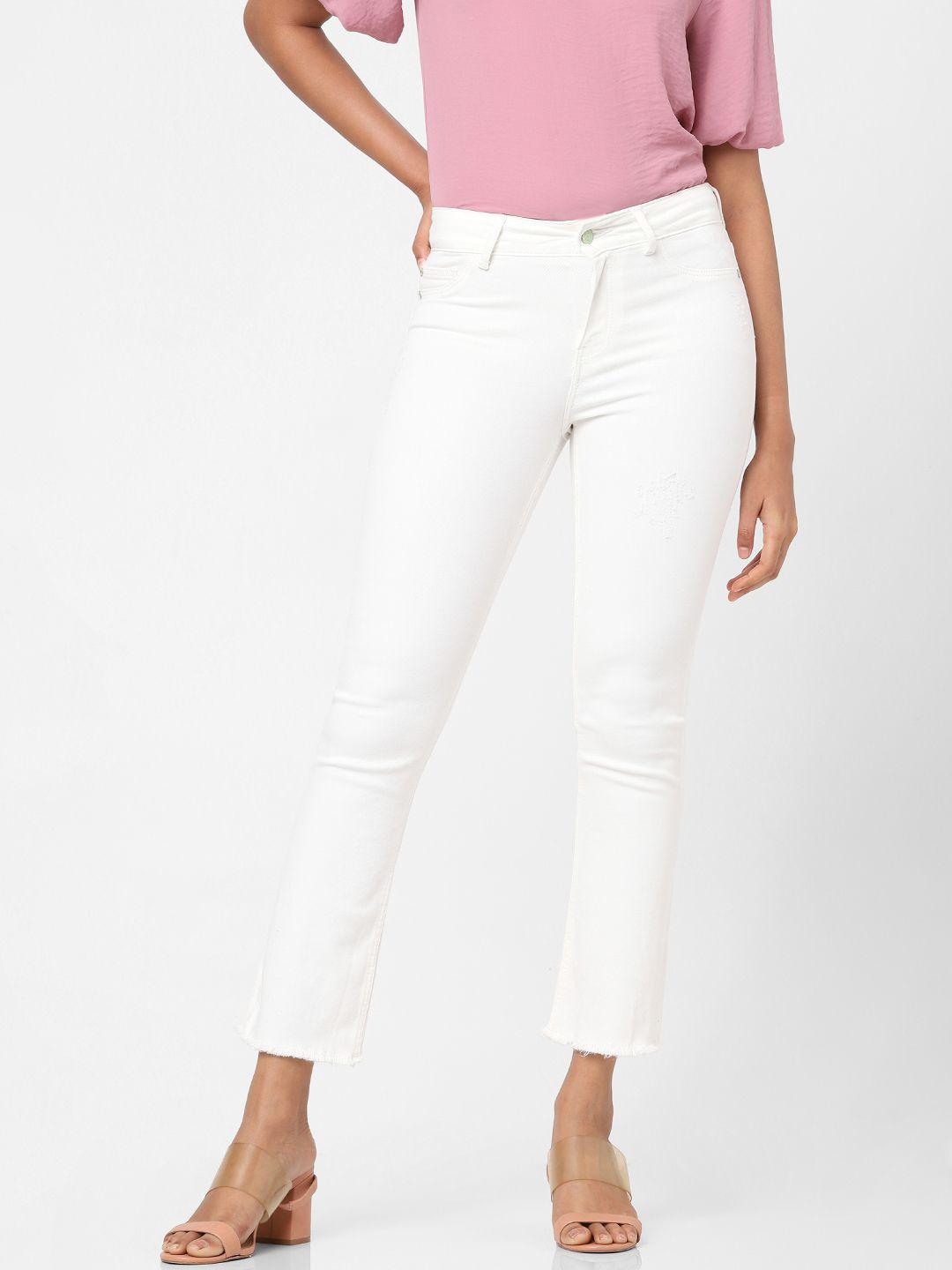 vero moda women white flared mid-rise stretchable jeans