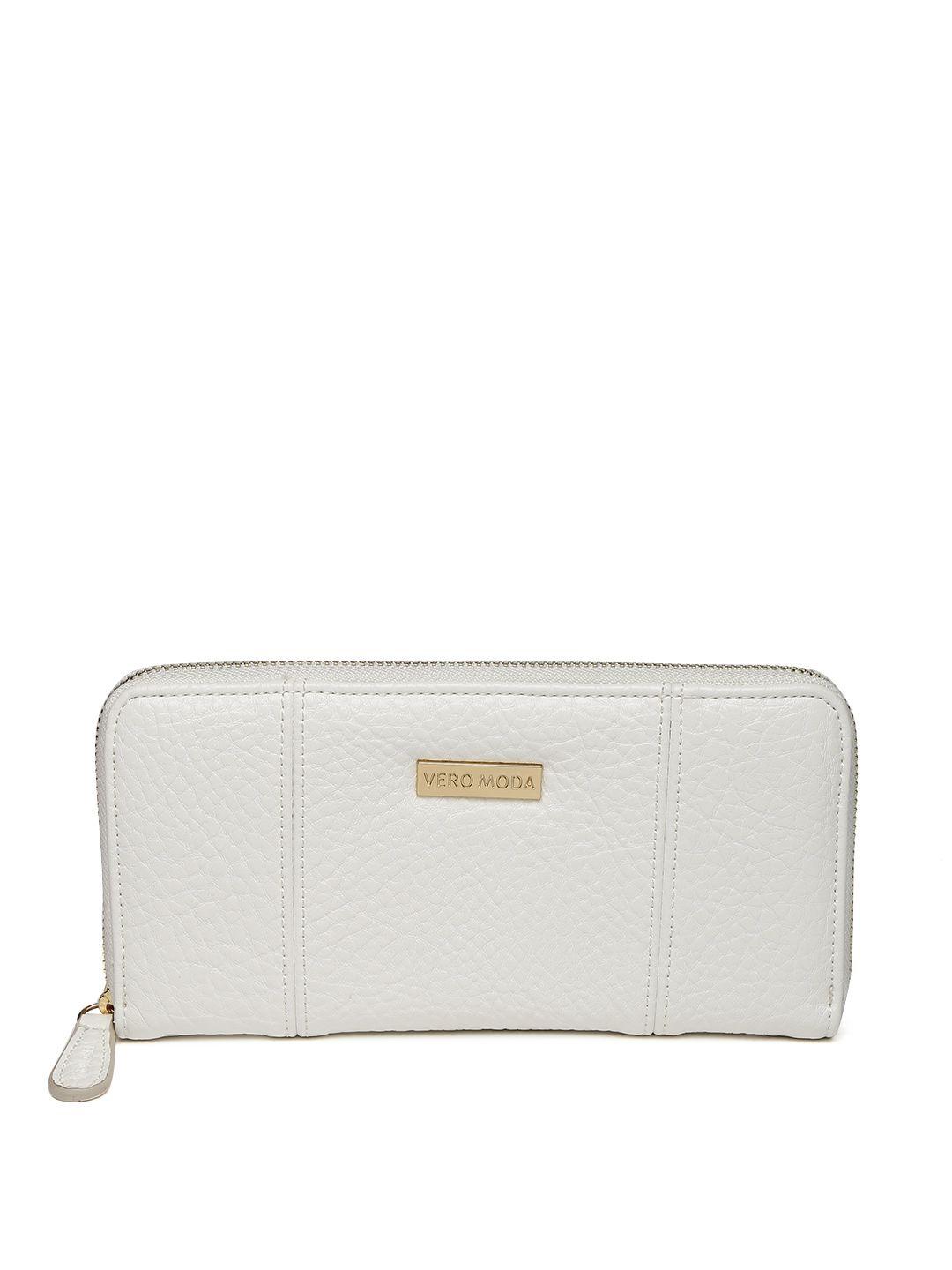 vero moda women white textured zip-around wallet