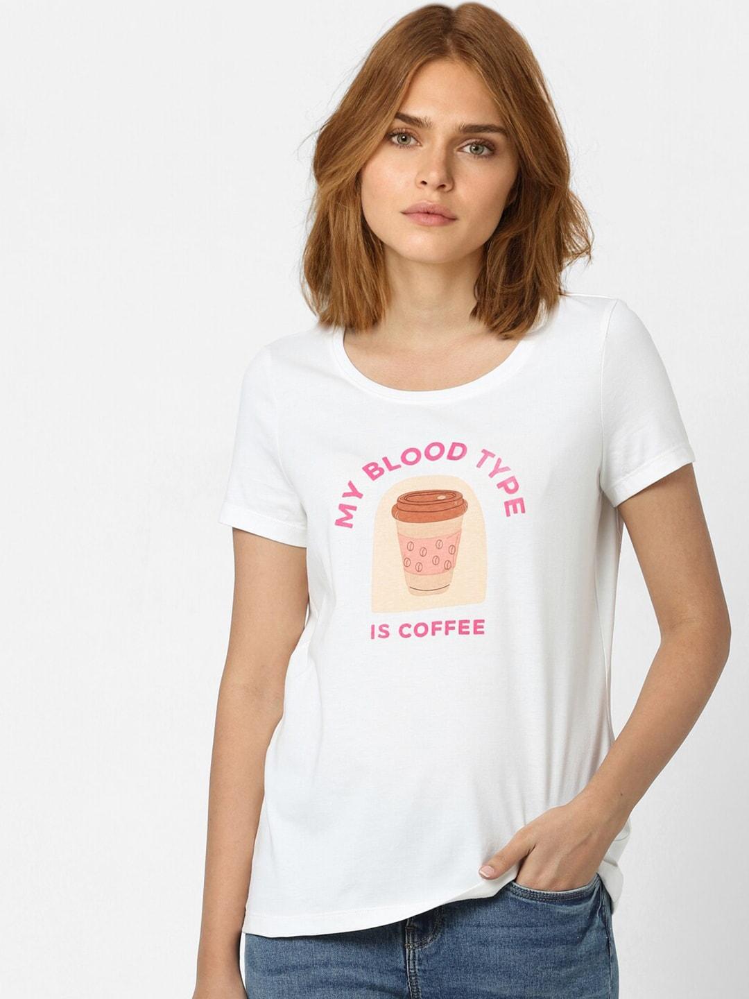vero moda women white typography printed cotton t-shirt