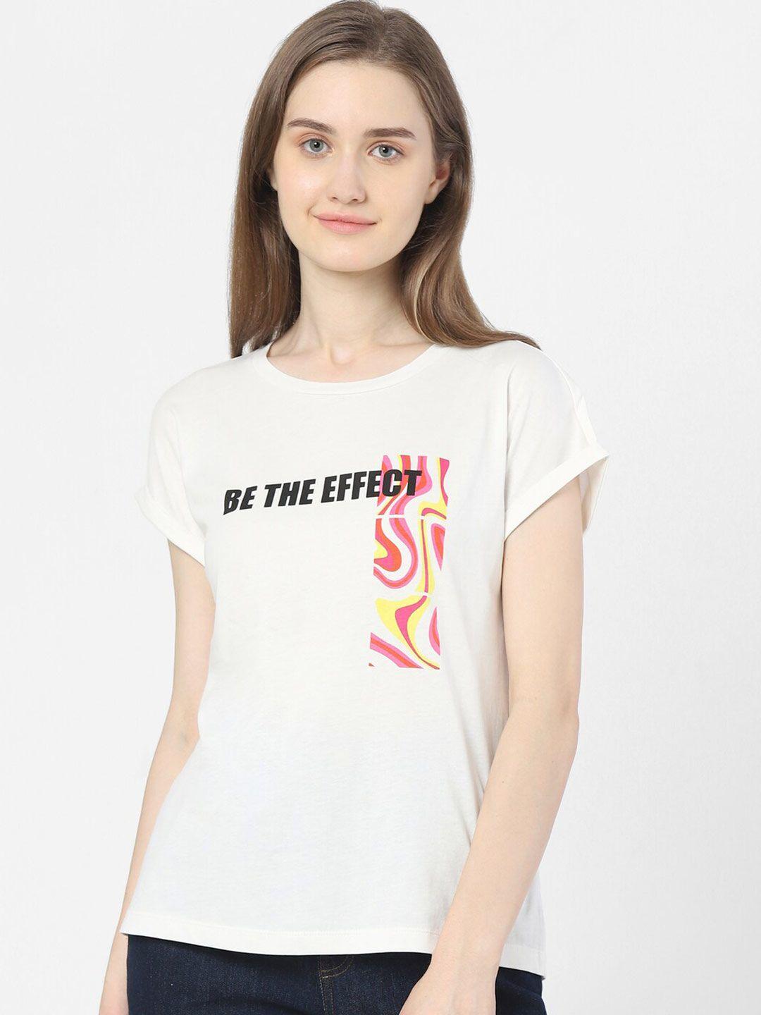 vero moda women white typography printed t-shirt