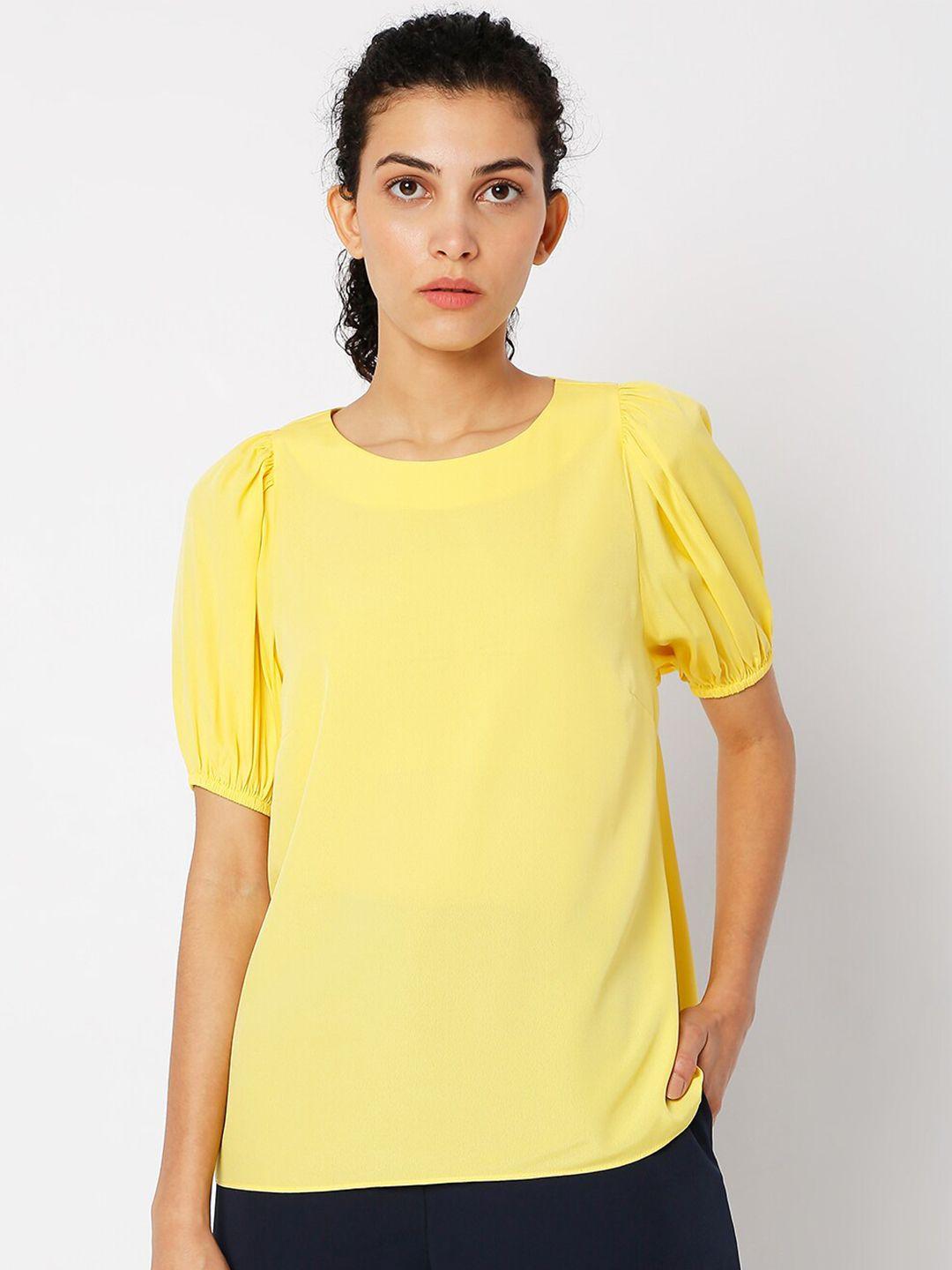 vero moda women yellow solid top