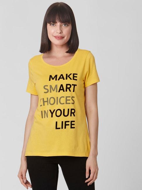vero moda yellow cotton graphic print t-shirt