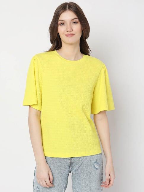 vero moda yellow cotton regular fit top