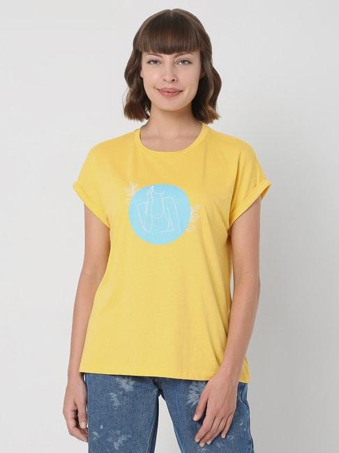 vero moda yellow printed t-shirt