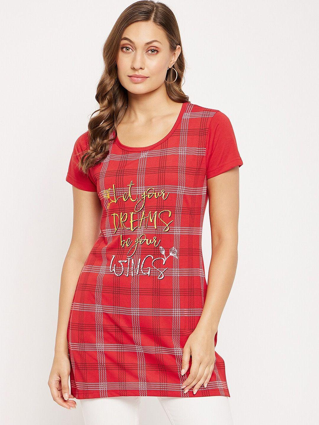 vero amore checked longline cotton t-shirt