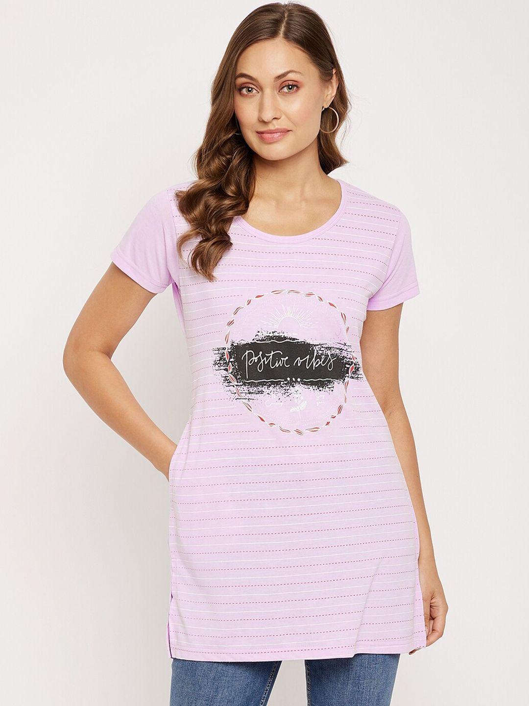 vero amore horizontal stripes & typography print longline cotton t-shirt