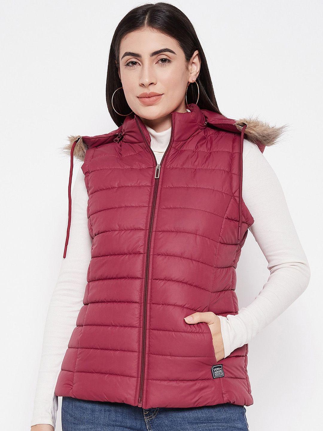 vero amore lightweight puffer jacket with faux fur trim