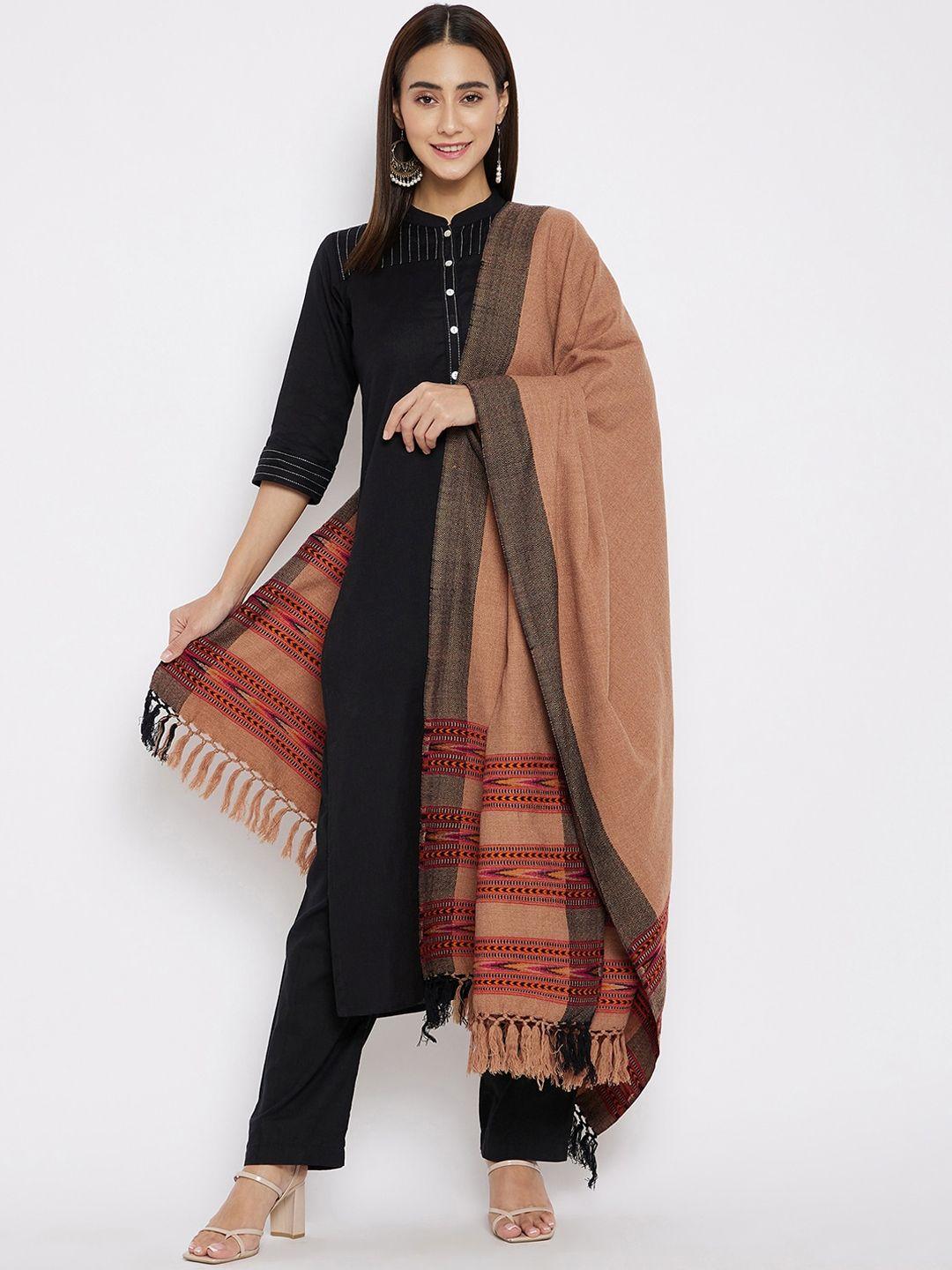 vero amore women camel brown & orange woven-design jacquard shawl