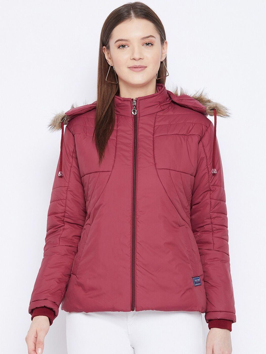 vero amore women maroon insulator hooded padded jacket