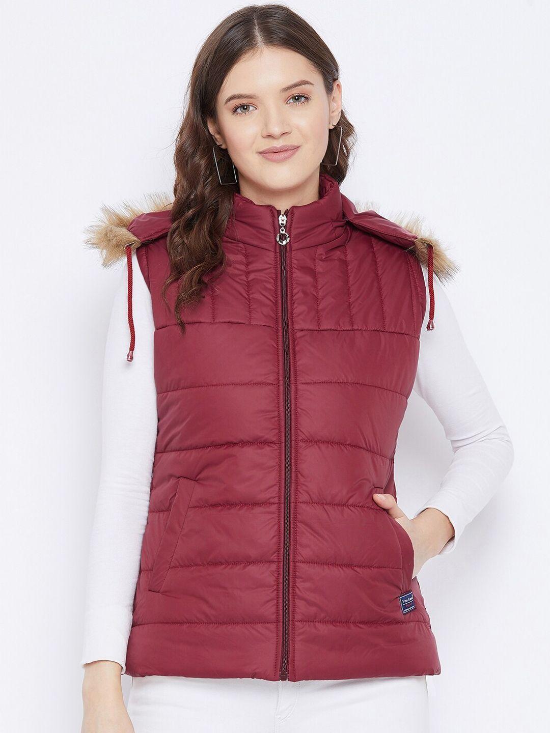 vero amore women maroon washed insulator crop parka jacket