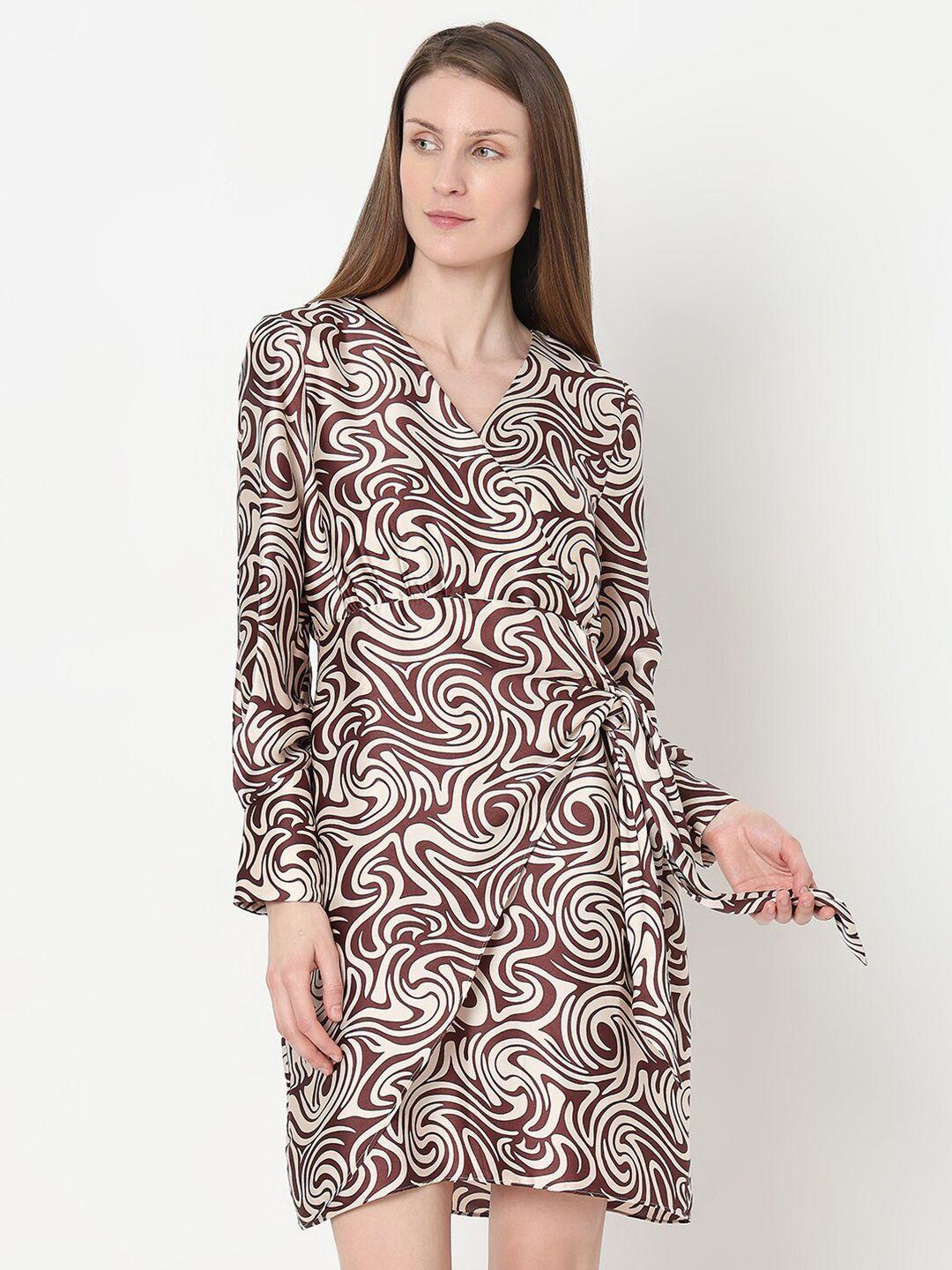 vero moda abstract print bishop sleeve sheath dress
