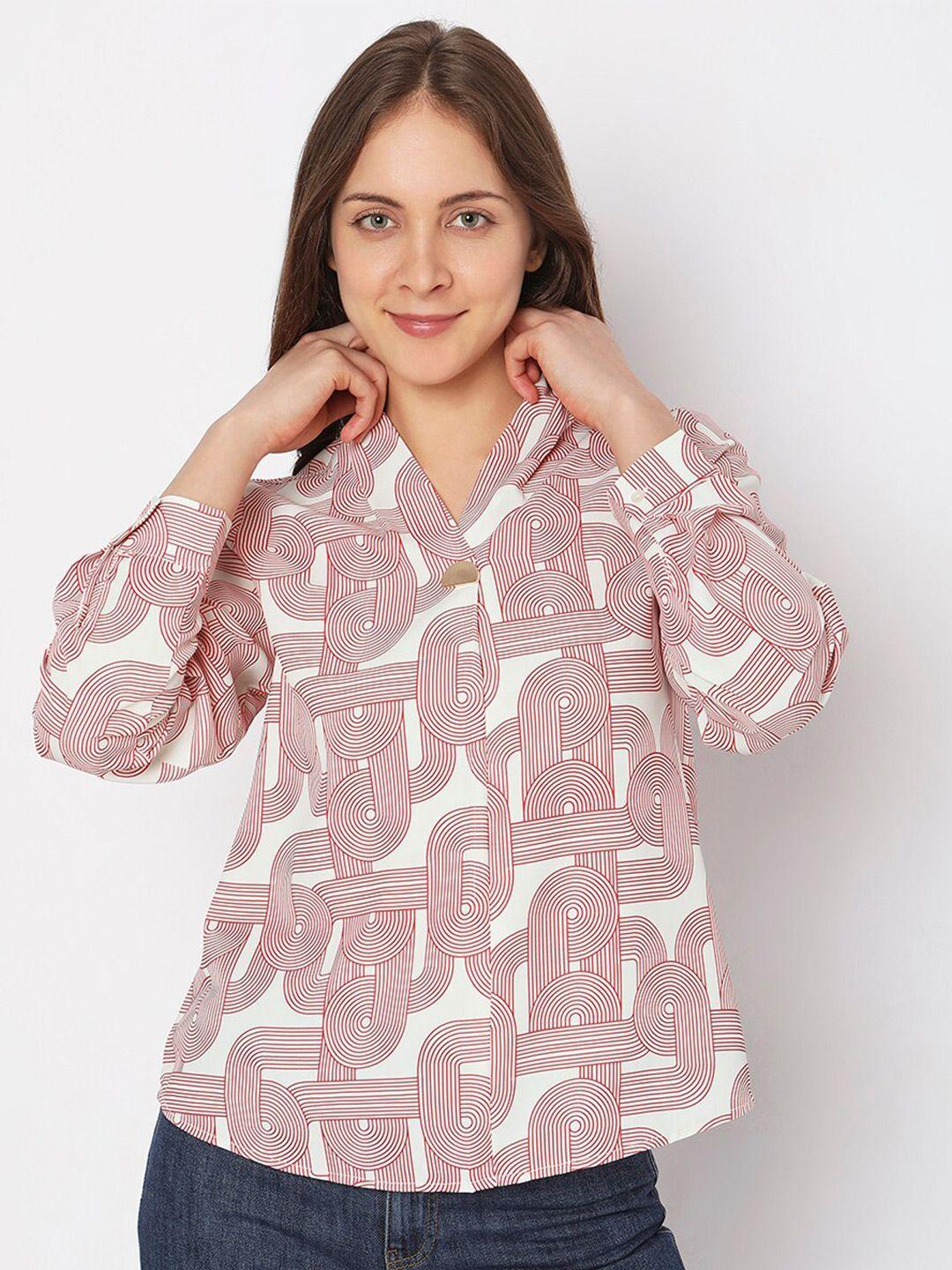 vero moda abstract printed cuffed sleeves shirt style top