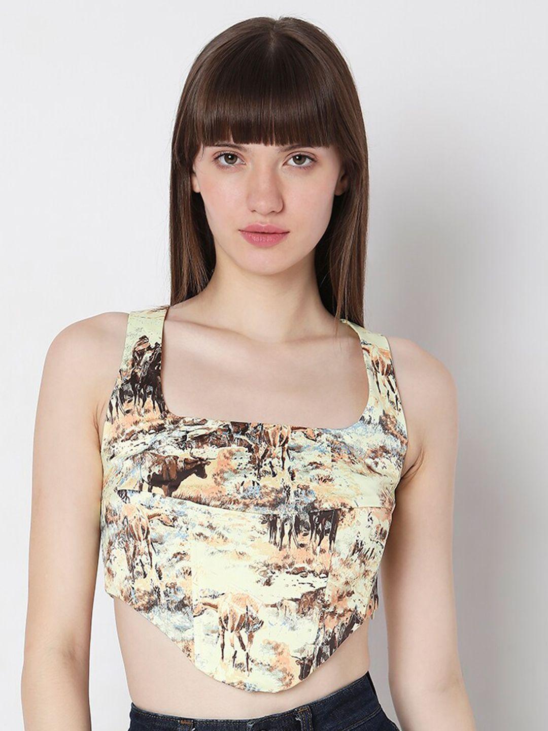 vero moda abstract printed fitted crop top