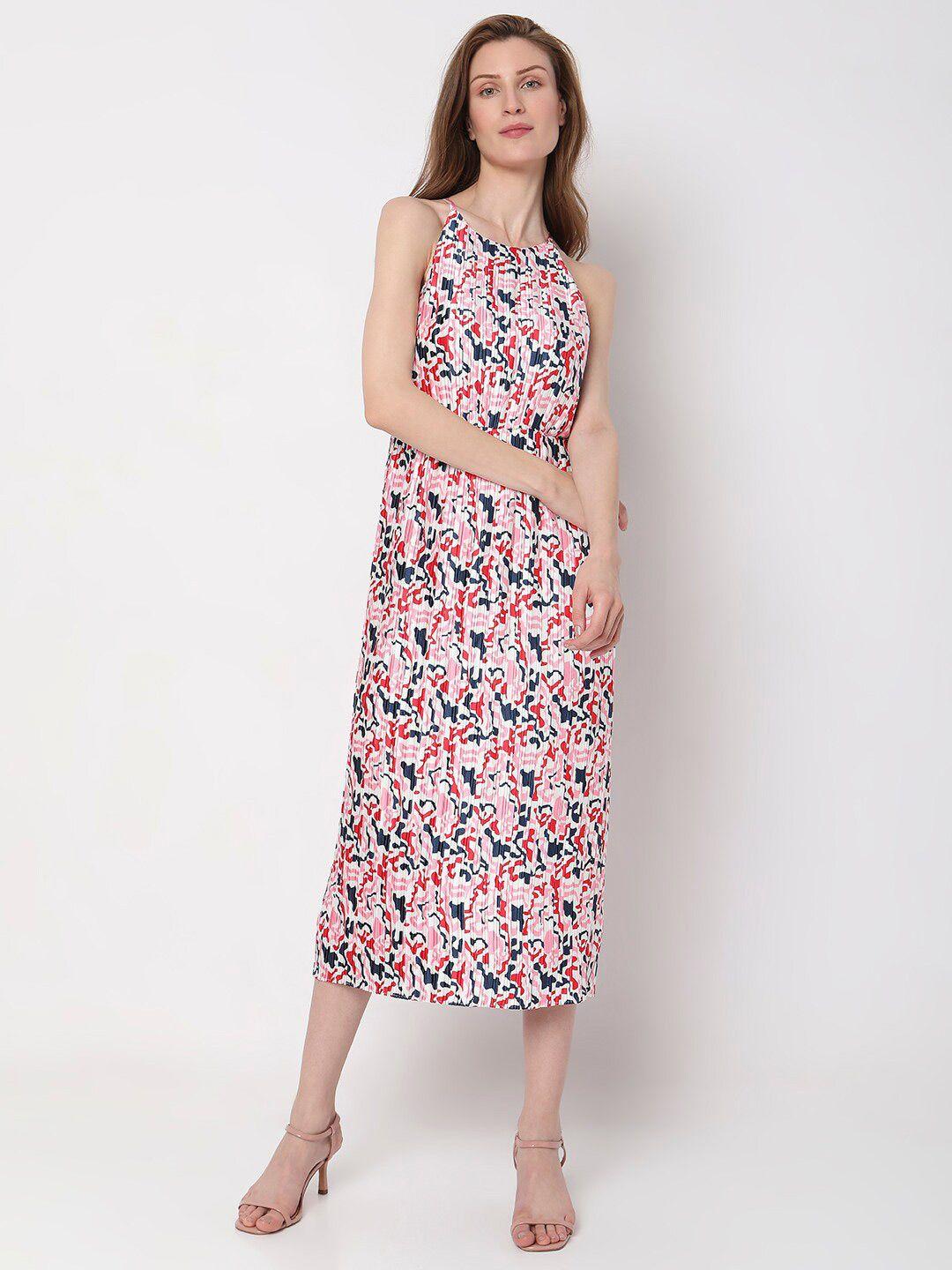 vero moda abstract printed midi a-line dress