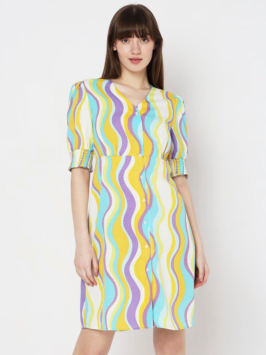 vero moda abstract printed puff sleeve a-line dress