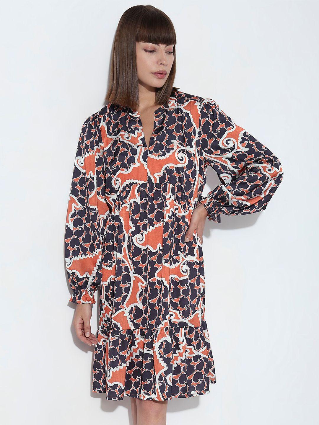 vero moda abstract printed puff sleeve a-line midi dress