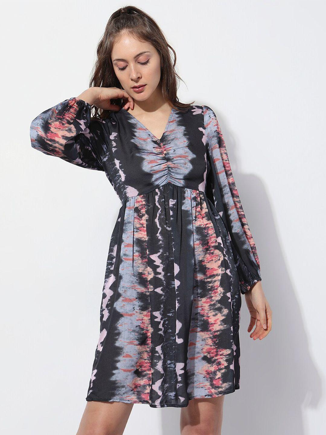 vero moda abstract printed puff sleeve fit & flare dress