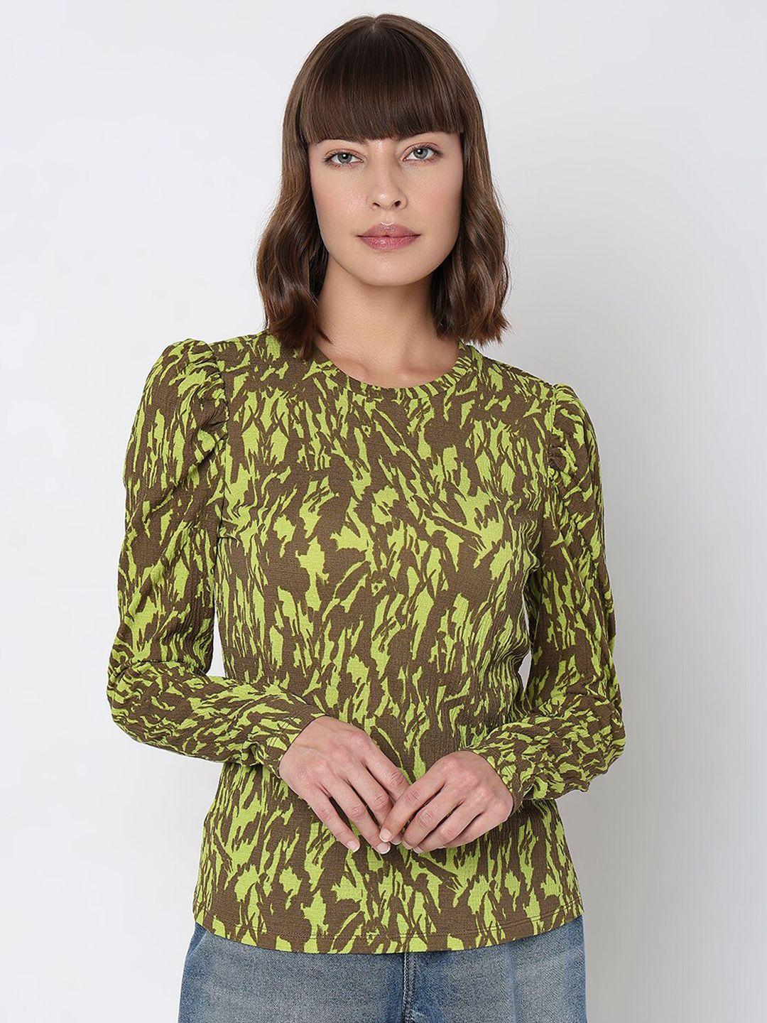 vero moda abstract printed puff sleeves top