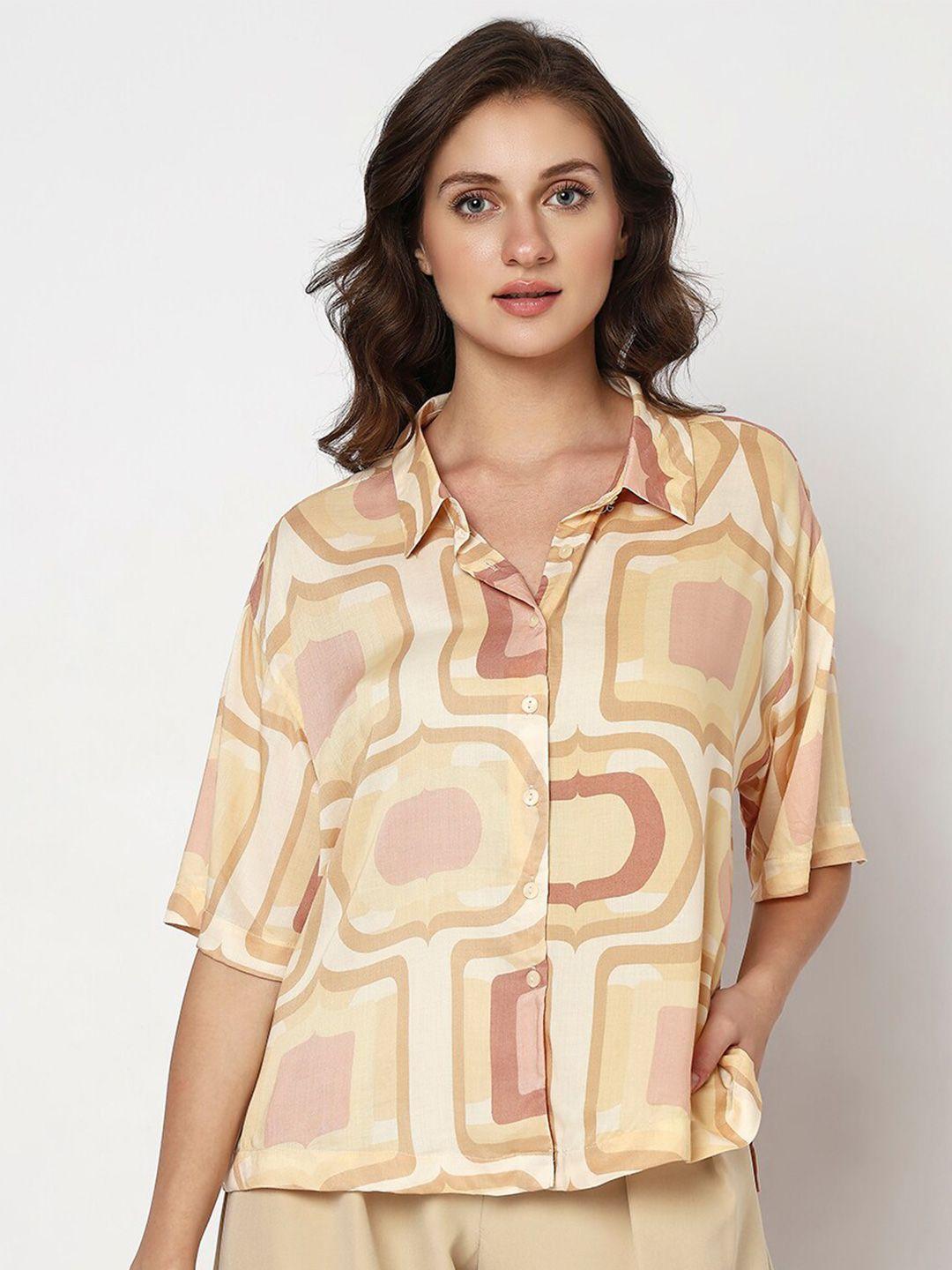 vero moda abstract printed short sleeve modal casual shirt