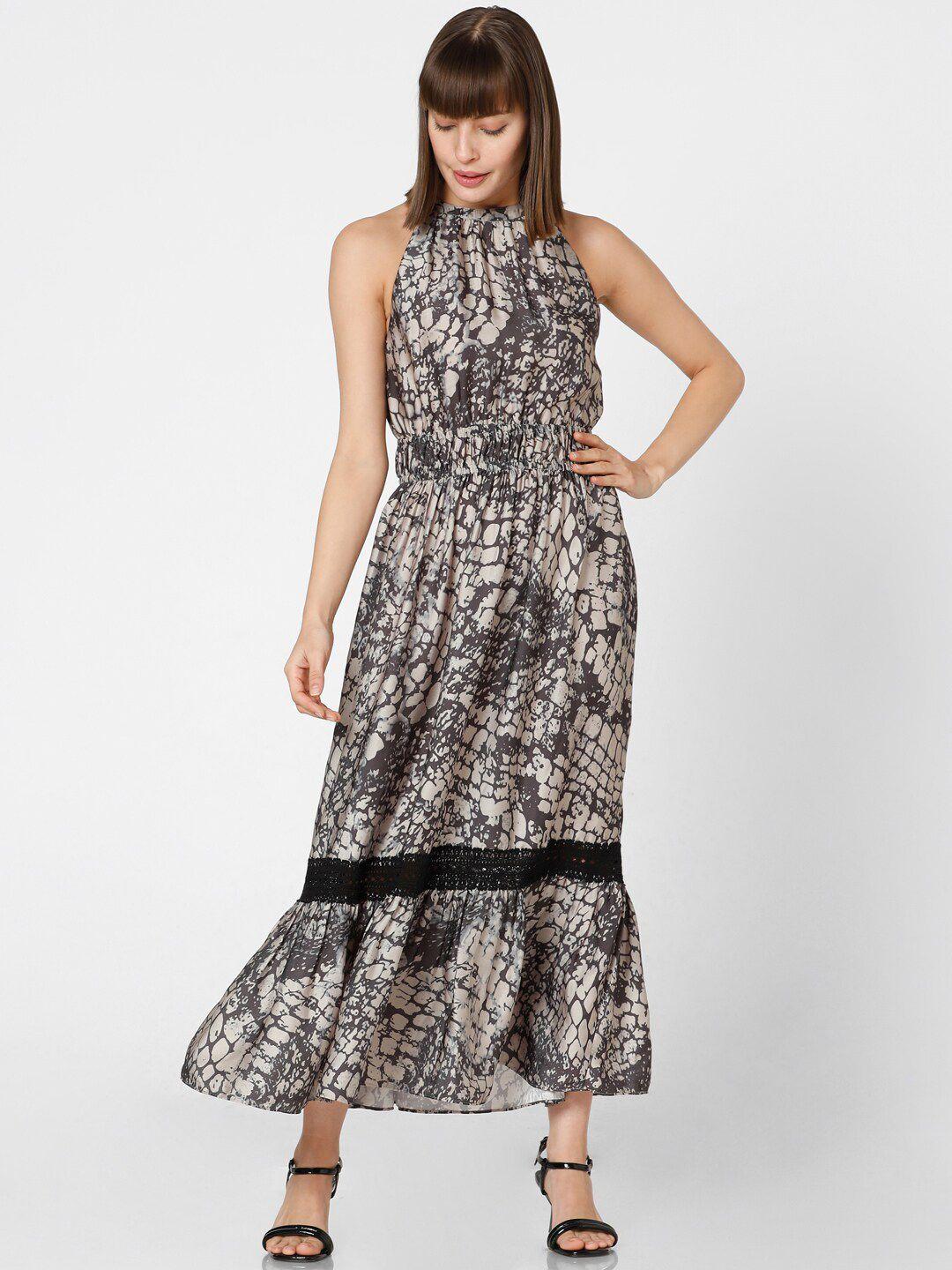vero moda abstract printed sleeveless a-line midi dress